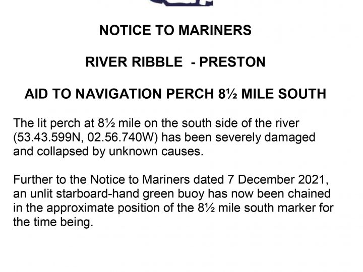 Notice to Mariners – Ribble 8.5 mile perch